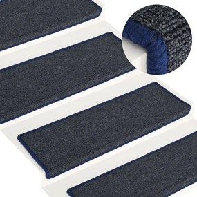 Tapete/carpete para degraus 15 pcs 65x21x4 cm cinzento e azul