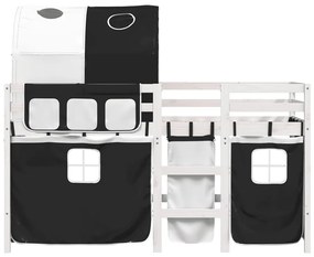 Cama alta criança c/ túnel 90x190 cm pinho maciço branco/preto