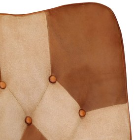 Cadeira de baloiço couro genuíno e lona castanho