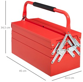 Caixa de ferramentas dobrável de aço com 5 compartimentos com alça 45x22,5x34,5 cm Vermelho