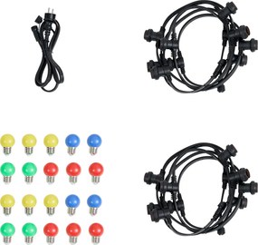 Fio de Luz Preto Extensível 10m com Ficha, incl. 20 Lâmpadas E27 IP64 - Lubber