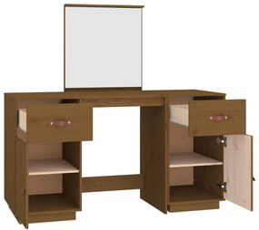 Conjunto de toucador com espelho pinho maciço castanho mel