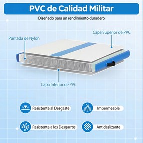 Colchão de ginástica insuflável com bomba elétrica 297 x 98 x 11 cm, saco de transporte e remendo de reparação portátil para fitness e ioga, azul