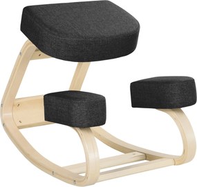Cadeira Ergonómica para Joelhos com Almofadas e Estrutura em Madeira, Preto