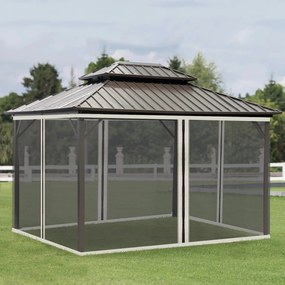 Outsunny 4 painéis laterais 335x207 cm para tenda de jardimmosquiteira para gazebo com zíperes e anéis preto