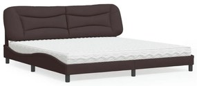 Cama com colchão 200x200 cm tecido castanho-escuro