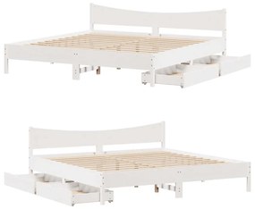Estrutura de cama c/ gavetas 180x200 cm pinho maciça branco