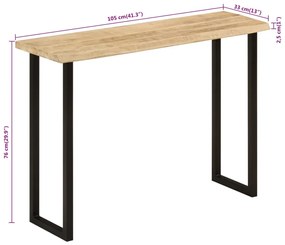 Mesa consola c/ borda viva 105x33x76cm madeira mangueira maciça