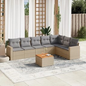 8 pcs conj. sofás jardim c/ almofadões vime PE bege misturado