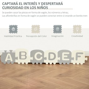 HOMCOM Tapete Puzzle para Bebés 36 Peças 31,5x31,5cm com 26 Letras (A-Z) e Números 0 ao 9 Quebra Cabeça Infantil de 3,24m² Espuma EVA Suave Cinza e Branco