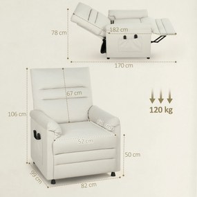 Poltrona relaxante elétrica com massagem e aquecimento, poltrona reclinável, apoio para os pés, motor silencioso, 82 x 99 x 106 cm, creme