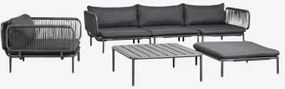 Conjunto De Jardim Com Sofá Modular De 3 Peças Com 2 Módulos De Canto, Puff, Poltrona E Mesa De Centro Em Aço Roubly Cinza Grafito - Sklum