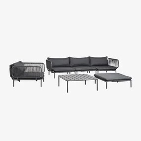 Sofá De Jardim Modular De 3 Peças Com 2 Poltronas De Canto, Pufe, Poltrona E Mesa De Centro Roubly Cinza Grafito - Sklum