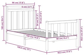 Estrutura cama de solteiro 90x190 cm madeira maciça preto