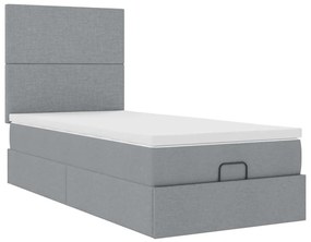 Cama otomana com colchão 100x200 cm tecido cinzento claro