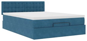 Estrutura de cama otomana com colchão 140x200 cm azul escuro