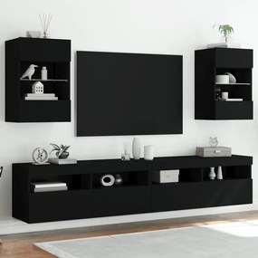 vidaXL Armários de parede com luzes LED para TV 2 pcs 40x30x60,5 cm preto