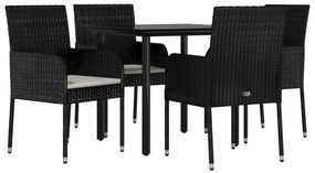 5 pcs conjunto de jantar p/ jardim c/ almofadões vime PE preto
