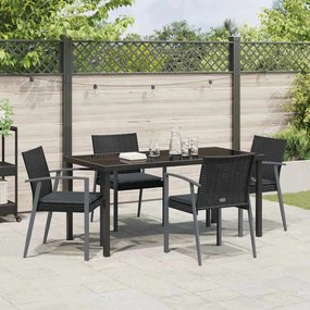 Conjunto de Jantar de Jardim com 5 Peças e Almofadas em Preto de Polié