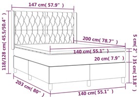 Cama box spring c/ colchão e LED 140x200 cm tecido cinza-escuro