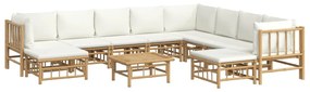 11pcs conjunto lounge de jardim bambu c/ almofadões branco nata