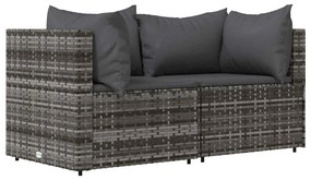 3 pcs conjunto lounge de jardim c/ almofadões vime PE cinzento
