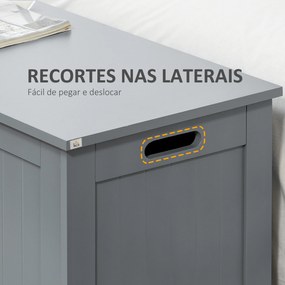 Baú de Armazenamento de Madeira Baú de Arrumação com Dobradiça de Segurança Carga Máxima 20 kg 81x40x46 cm Cinza
