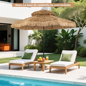 Guarda-sol Tiki 299 cm de praia estilo havaiano com manivela Ajuste fácil da inclinação Tampa ventilada 8 varas Natural+Preto