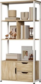 Estante para Livros com Armário e 2 Gavetas de Armazenamento para Escritório Sala de Estar 58x24x122 cm Madeira e Branco