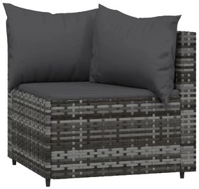 4 pcs conjunto lounge de jardim c/ almofadões vime PE cinzento