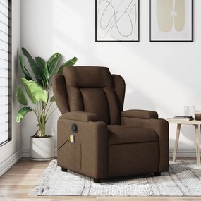vidaXL Poltrona de massagens reclinável tecido castanho