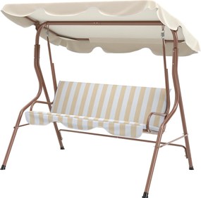 Baloiço de jardim de 3 lugares 1,7 C x 1,1 L x 1,53 A m com cobertura impermeável, inclinação ajustável e almofadas de assento e encosto em castanho e