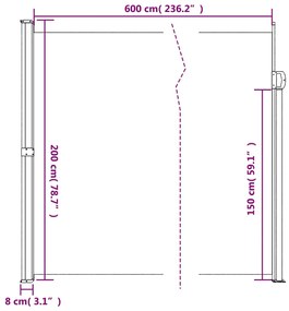 Toldo lateral retrátil 200x600 cm bege