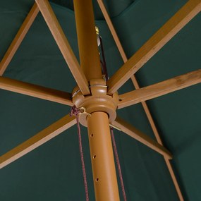 Outsunny Chapéu de Sol de Jardim com Sistema de Polia Teto Ventilado e Mastro de Madeira para Terraço Pátio Exterior 2,95x2x2,55m Verde