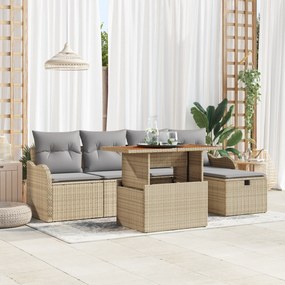 Conjunto de Sofás de Jardim de 6 Peças com Almofadas de Rattan Bege