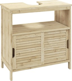 HOMCOM Móvel para Lavatório Pousar em Bambu com Portas Deslizantes de Ripas Compartimento Aberto 60x30x60 cm Madeira | Aosom Portugal