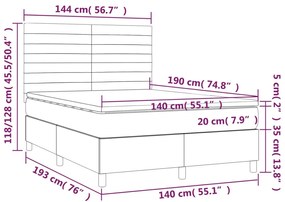 Cama box spring c/ colchão/LED 140x190cm veludo cinzento-escuro