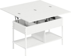 HOMCOM Mesa de centro elevável e extensível, mesa de sala com compartimento oculto prateleiras abertas, 98x49x55cm, branco | Aosom Portugal