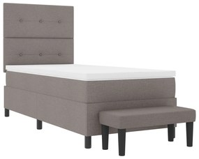 Cama Box Spring com Colchão &amp; Banco Taupe 90x190 cm Tecido