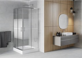 Mexen Rio cabine de duche quadrada 90 x 90 cm, faixas brancas, cromado + base de duche, branco - 860-090-090-01-20-4510
