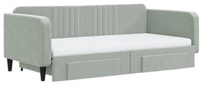 Sofá-cama c/ gavetão e gavetas 100x200 cm veludo cinzento-claro