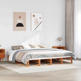 Cama sem colchão 200x200 cm pinho maciço castanho-mel