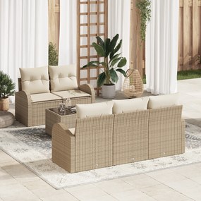 vidaXL Conjunto de Sofá de Jardim de 6 Peças com Almofadas Bege de Vime