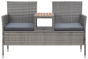 Banco de jardim 2 lugares com mesa centro 143 cm vime PE cinza