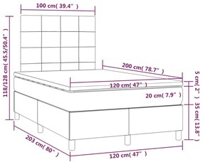 Cama box spring c/ colchão e LED 120x200 cm tecido preto