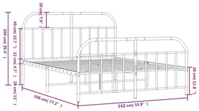 Estrutura de cama com cabeceira e pés 135x190 cm metal branco