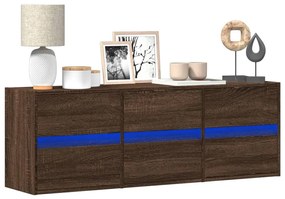 vidaXL Móvel de parede p/ TV luzes LED 130x31x45 cm carvalho castanho
