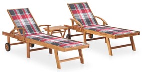 Espreguiçadeiras com mesa e almofadão 2 pcs teca maciça