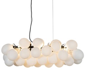 Candeeiro suspenso preto com vidro opala 8 luzes alongado - Uvas Design,Art Deco