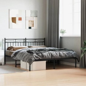 vidaXL Estrutura de cama em metal com cabeceira 150x200 cm preto